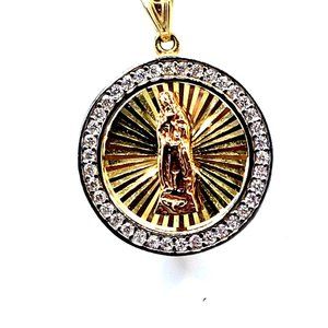 14k Yellow Gold Lady Of Guadalupe Oval Pendant
